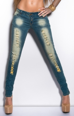Blugi skinny sexy cu aspect uzat tinte