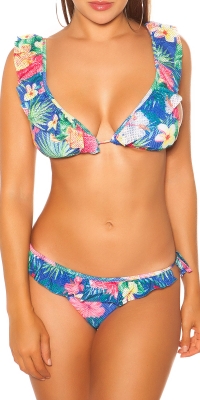 Costum de baie in doua piese Sexy cu incretituri imprimeu floral