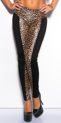 Pantaloni colanti sexy cu aspect lucios imprimeu leopard