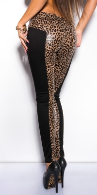 Pantaloni colanti sexy cu aspect lucios imprimeu leopard