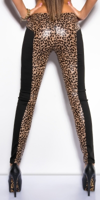 Pantaloni colanti sexy cu aspect lucios imprimeu leopard