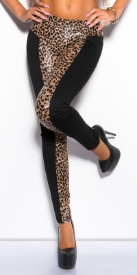 Pantaloni colanti sexy cu aspect lucios imprimeu leopard