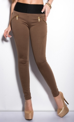 Pantaloni colanti sexy cu fermoar si wide waistline