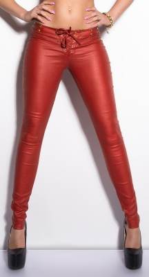 Pantaloni piele ecologica sexy cu siret si tinte