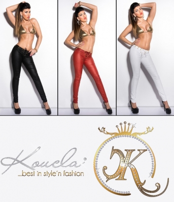 Pantaloni piele ecologica sexy cu siret si tinte