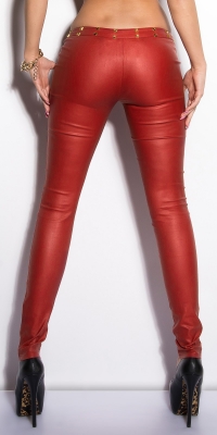 Pantaloni piele ecologica sexy cu siret si tinte