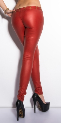 Pantaloni piele ecologica sexy cu siret si tinte