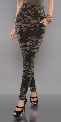 Pantaloni skinny talie inalta Sexy in look militar