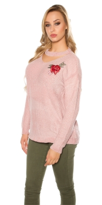 Pulover la moda tricot cu floral embroidery