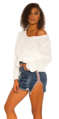 Pulover sexy XL cu decolteu in v tricot siret