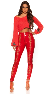 Pulover sexy buricul gol tricot cu petice