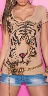 Tricouri dama sexy cu imprimeu tigru si decupaje