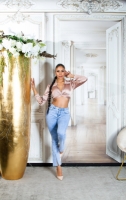 Blugi la moda cu talie inalta acid wash
