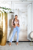 Blugi la moda cu talie inalta acid wash