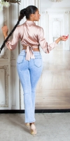 Blugi la moda cu talie inalta acid wash