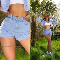 Blugi scurti la moda cu talie inalta Paperbag
