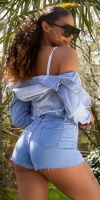 Blugi scurti la moda cu talie inalta Paperbag