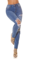 Blugi Sexy cu talie inalta aspect uzat Mom