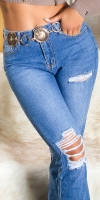 Blugi Sexy cu talie inalta aspect uzat Mom