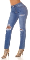 Blugi Sexy cu talie inalta aspect uzat Mom
