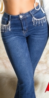 Blugi Sexy cu talie inalta Bootcut sclipici detaliu