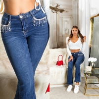 Blugi Sexy cu talie inalta Bootcut sclipici detaliu