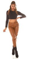 Blugi Sexy cu talie inalta Boyfriend in piele ecologica