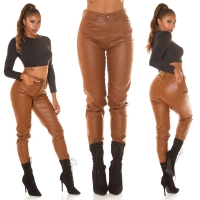 Blugi Sexy cu talie inalta Boyfriend in piele ecologica