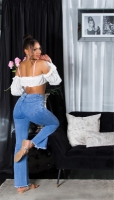 Blugi Sexy cu talie inalta evazati decorative seam