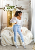 Blugi Sexy cu talie inalta rupturi 