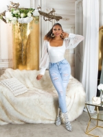 Blugi Sexy cu talie inalta rupturi 