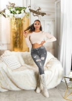 Blugi Sexy Musthave cu talie inalta Push-Up aspect uzat