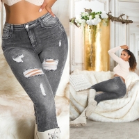 Blugi Sexy Musthave cu talie inalta Push-Up aspect uzat