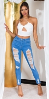 Blugi skinny Sexy cu talie inalta rupturi Push Up Effect