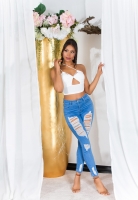 Blugi skinny Sexy cu talie inalta rupturi Push Up Effect