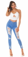 Blugi skinny Sexy cu talie inalta rupturi Push Up Effect