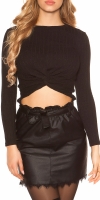 Bluze scurte cu buricul gol Sexy maneca lunga knot look