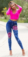 Colanti imitatie blugi Sexy cu imprimeu floral