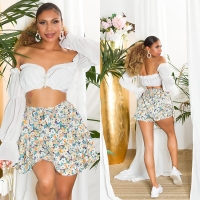 Fusta pantaloni Sexy cu imprimeu floral & curea care se leaga