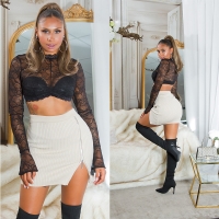 Fuste mini Sexy cu talie inalta striatii tricot