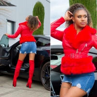 Jachete dama cu blana artificiala Sexy piele ecologica Biker