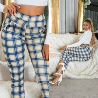Pantaloni colanti Sexy cu talie inalta checked model