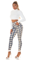 Pantaloni colanti Sexy cu talie inalta checked model