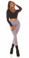 Pantaloni la moda cu talie inalta buzunare