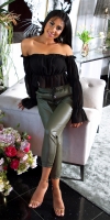 Pantaloni la moda cu talie inalta piele ecologica 