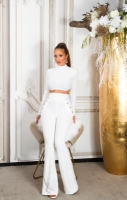 Pantaloni sexy cu talie inalta evazati auriu nasturi