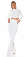 Pantaloni sexy cu talie inalta evazati auriu nasturi