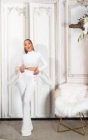 Pantaloni sexy cu talie inalta evazati auriu nasturi