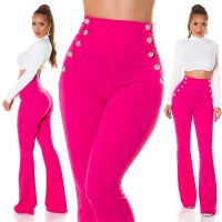 Pantaloni sexy cu talie inalta evazati auriu nasturi