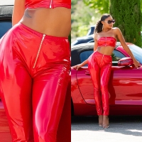 Pantaloni sexy cu talie inalta Latex look fermoar